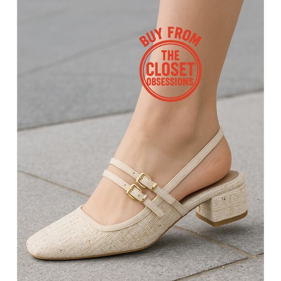 Zara Shoes - ZARA Tweed Double-Strap Slingback Heels 🤍✨ | Size 7.5 | NWT | RARE